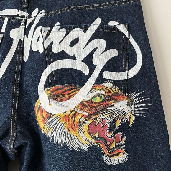 Ed Hardy Jeans Men Blue Tiger Head Loose Fit Y2K Streetwear Denim 38 - Picture 8 of 10